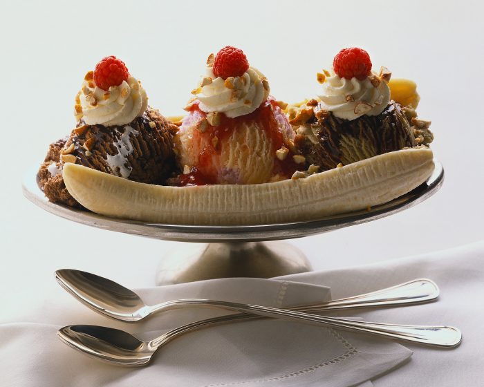Spoons and Banana Split --- Image by © Royalty-Free/Corbis